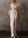 Sheath/Column One Shoulder Satin Floor-length Wedding Dress With Split Front #Milly00027103