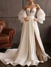 Ball Gown/Princess V-neck Satin Chapel Train Wedding Dress With Split Front #Milly00027104