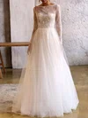 Ball Gown/Princess Scoop Neck Lace Tulle Court Train Wedding Dress With Appliques Lace #Milly00027118