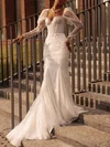 Trumpet/Mermaid Sweetheart Lace Tulle Court Train Wedding Dress With Beading #Milly00027119