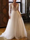 Ball Gown/Princess Illusion Tulle Court Train Wedding Dress With Appliques Lace #Milly00027121