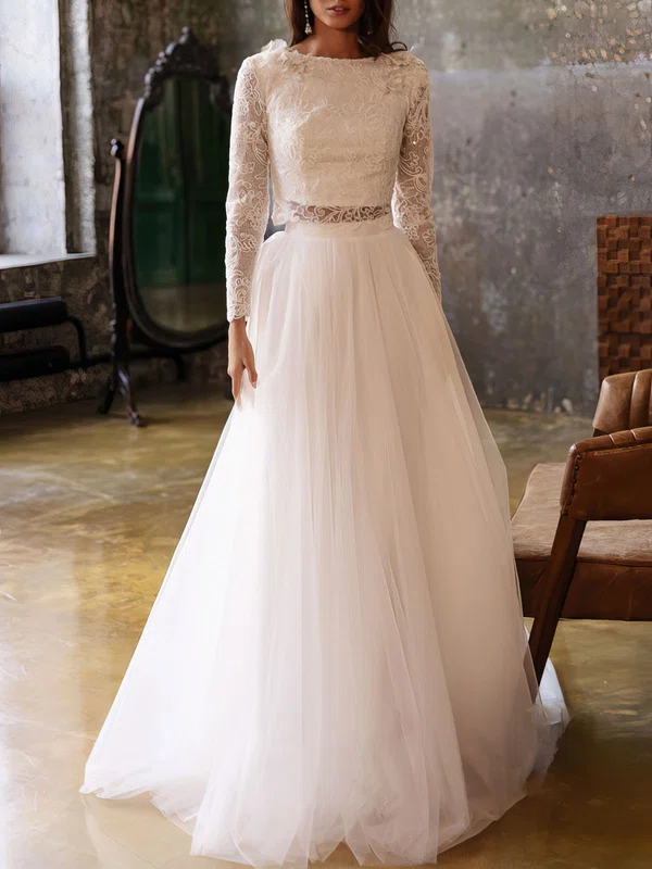 Ball Gown/Princess Scoop Neck Glitter Tulle Court Train Wedding Dress With Appliques Lace #Milly00027125