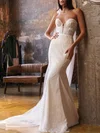 Trumpet/Mermaid V-neck Lace Court Train Wedding Dress With Appliques Lace #Milly00027126