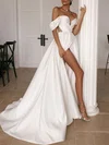 Ball Gown/Princess Off-the-shoulder Satin Court Train Wedding Dress With Split Front #Milly00027128