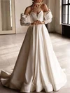 Ball Gown/Princess V-neck Satin Sweep Train Wedding Dress With Ruched #Milly00027129