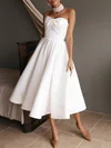 Ball Gown/Princess Sweetheart Satin Tea-length Wedding Dress With Ruched #Milly00027131