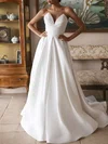 Ball Gown/Princess V-neck Satin Court Train Wedding Dress With Ruched #Milly00027134