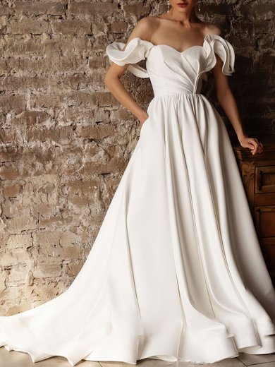 Ball Gown/Princess Off-the-shoulder Satin Court Train Wedding Dress With Ruched #Milly00027135