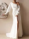 Sheath/Column One Shoulder Stretch Crepe Sweep Train Wedding Dress With Split Front #Milly00027136