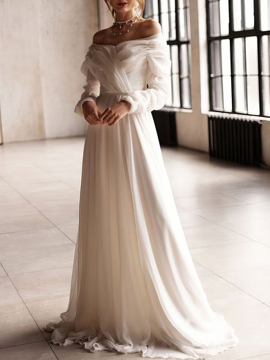 Ball Gown/Princess Off-the-shoulder Chiffon Court Train Wedding Dress With Ruched #Milly00027139