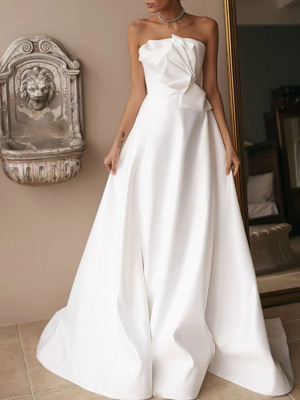 Ball Gown/Princess Straight Satin Sweep Train Wedding Dress With Ruched #Milly00027140