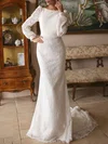 Trumpet/Mermaid Scoop Neck Lace Court Train Wedding Dress With Appliques Lace #Milly00027141