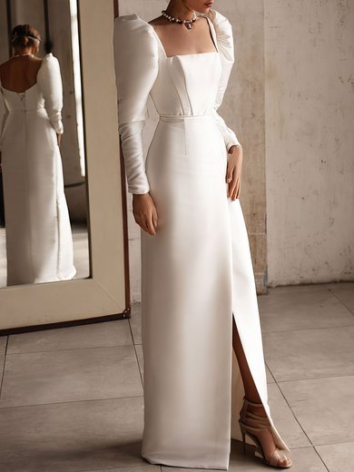 Sheath/Column Square Neckline Stretch Crepe Floor-length Wedding Dress With Split Front #Milly00027144