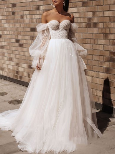 Ball Gown/Princess Off-the-shoulder Tulle Court Train Wedding Dress With Appliques Lace #Milly00027148