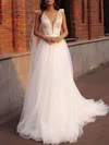 Ball Gown/Princess V-neck Tulle Court Train Wedding Dress With Appliques Lace #Milly00027157