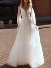 Ball Gown/Princess V-neck Lace Tulle Sweep Train Wedding Dress With Appliques Lace #Milly00027158