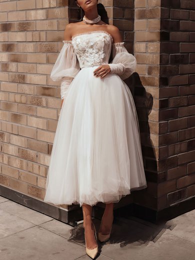 Ball Gown/Princess Straight Tulle Ankle-length Wedding Dress With Appliques Lace #Milly00027159