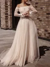 Ball Gown/Princess Off-the-shoulder Tulle Court Train Wedding Dress With Appliques Lace #Milly00027161