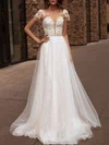 Ball Gown/Princess Illusion Lace Tulle Court Train Wedding Dress With Appliques Lace #Milly00027167