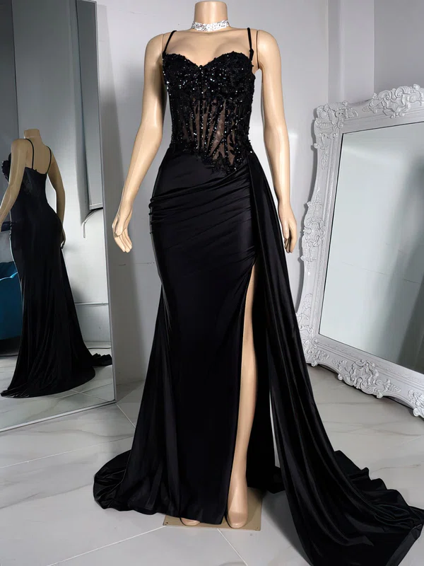 Sheath/Column Sweetheart Satin Sweep Train Prom Dress With Appliques Lace #Milly020122210