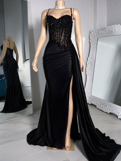 Sheath/Column Sweetheart Satin Corset Prom Dresses With Appliques #Milly020122210