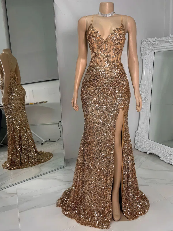 Sheath/Column V-neck Sparkly Sequin Prom Dresses With Appliques #Milly020122221