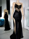 Sheath/Column Straight Satin Sweep Train Prom Dress With Appliques Lace #Milly020122223