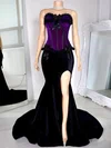 Mermaid Strapless Velvet Corset Prom Dresses With Floral #Milly020122228