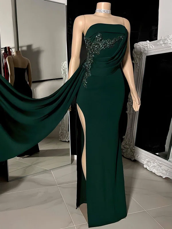 Sheath/Column Strapless Stretch Crepe Prom Dresses With Beading #Milly020122233
