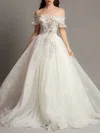 Ball Gown/Princess Off-the-shoulder Tulle Lace Court Train Wedding Dress With Beading #Milly00028124