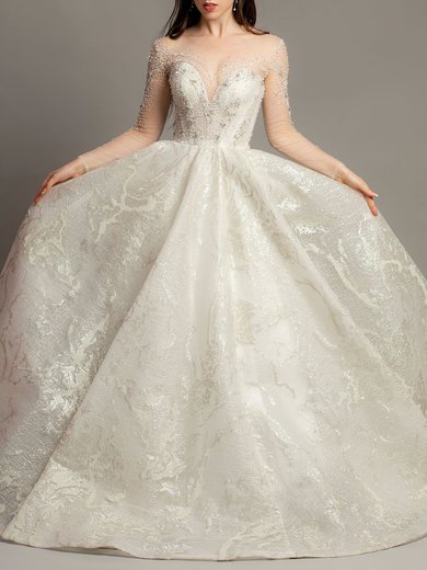 Ball Gown/Princess Illusion Organza Court Train Wedding Dress With Beading #Milly00028125