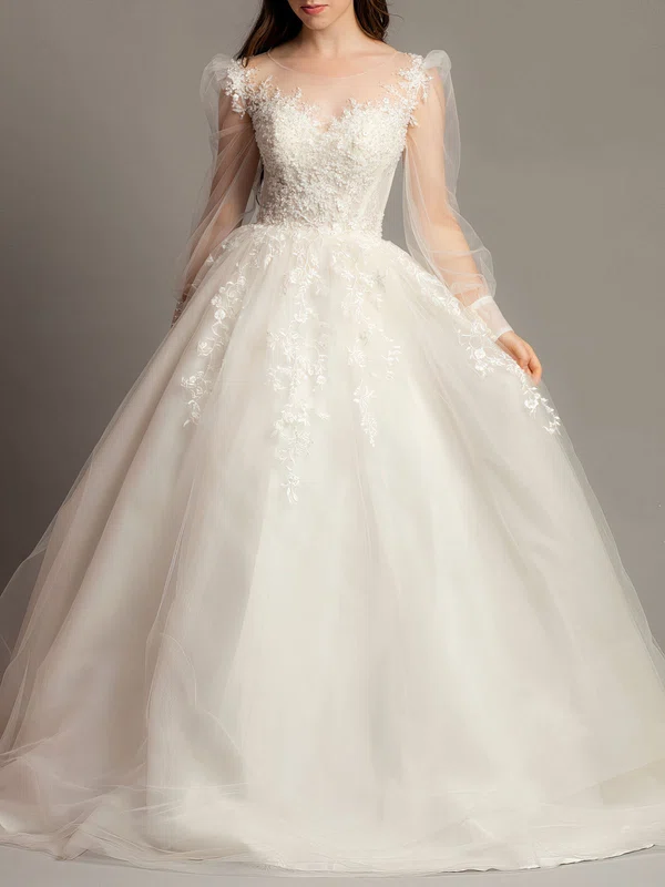 Ball Gown/Princess Illusion Tulle Sweep Train Wedding Dress With Beading #Milly00028128