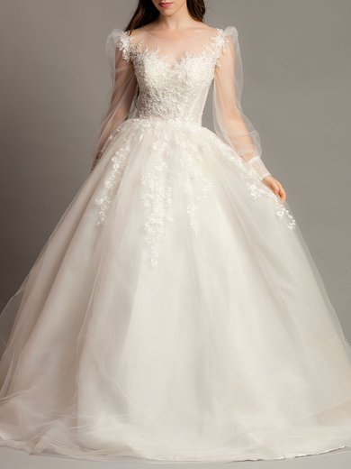 Ball Gown/Princess Illusion Tulle Sweep Train Wedding Dress With Beading #Milly00028128