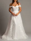 Ball Gown/Princess Off-the-shoulder Tulle Court Train Wedding Dress With Appliques Lace #Milly00028138