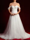 Ball Gown/Princess Off-the-shoulder Tulle Court Train Wedding Dress With Appliques Lace #Milly00028142