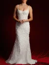 Trumpet/Mermaid V-neck Tulle Sweep Train Wedding Dress With Beading #Milly00028143