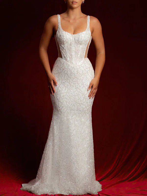 Trumpet/Mermaid V-neck Glitter Sweep Train Wedding Dress With Sequins #Milly00028144