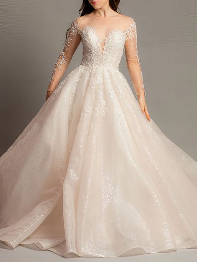 Ball Gown/Princess Illusion Glitter Court Train Wedding Dress With Beading #Milly00028145