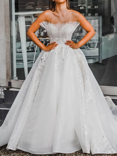 Ball Gown/Princess Straight Glitter Chapel Train Wedding Dress With Beading #Milly00028148