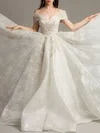 Ball Gown/Princess Off-the-shoulder Glitter Court Train Wedding Dress With Appliques Lace #Milly00028149