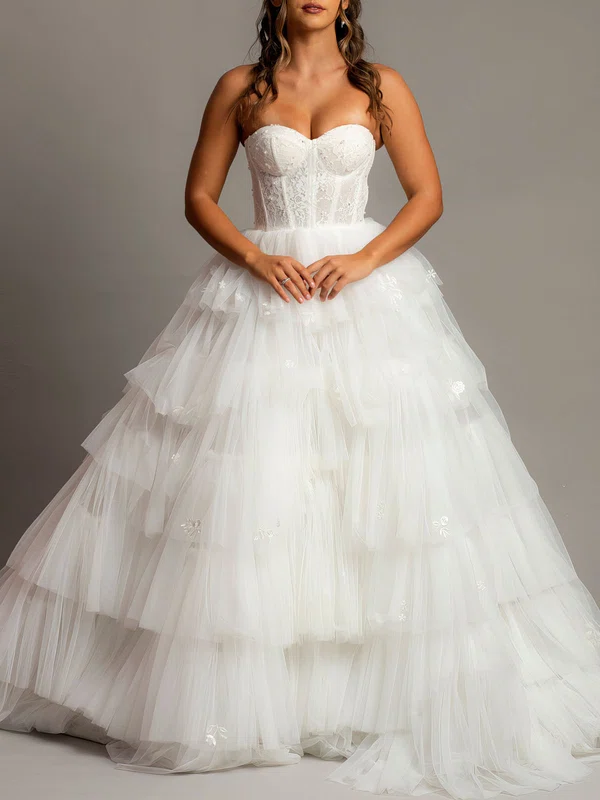 Ball Gown/Princess Sweetheart Tulle Court Train Wedding Dress With Tiered #Milly00028153