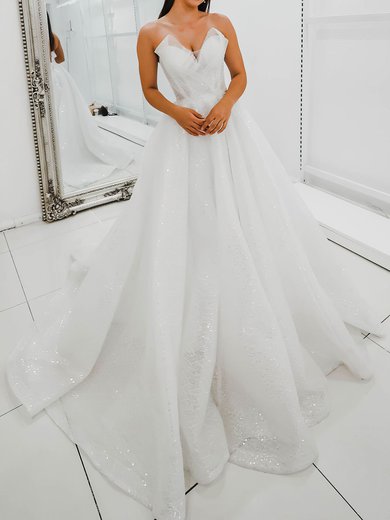 Ball Gown/Princess V-neck Glitter Chapel Train Wedding Dress With Beading #Milly00028157