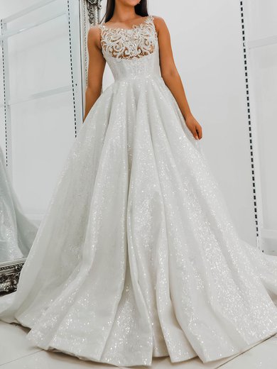 Ball Gown/Princess Illusion Glitter Court Train Wedding Dress With Lace #Milly00028159