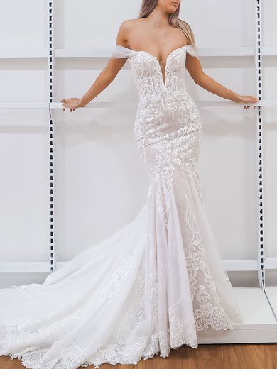 Trumpet/Mermaid Off-the-shoulder Lace Court Train Wedding Dress #Milly00028162