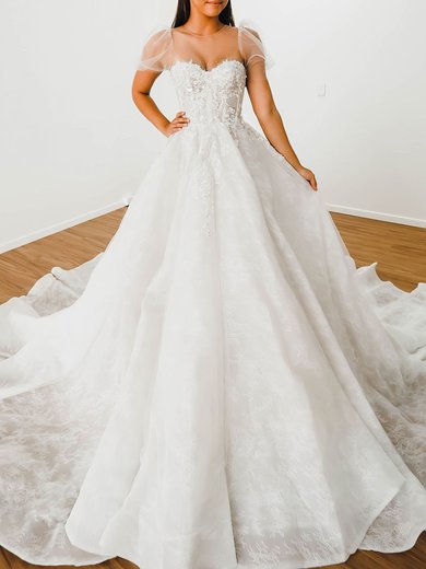 Ball Gown/Princess Illusion Lace Court Train Wedding Dress With Crystal Detailing #Milly00028165