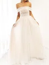 Ball Gown/Princess Off-the-shoulder Tulle Sweep Train Wedding Dress With Beading #Milly00028169