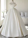 Ball Gown/Princess Off-the-shoulder Satin Court Train Wedding Dress With Ruched #Milly00028187