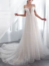 Ball Gown/Princess Illusion Tulle Court Train Wedding Dress With Feathers #Milly00028194