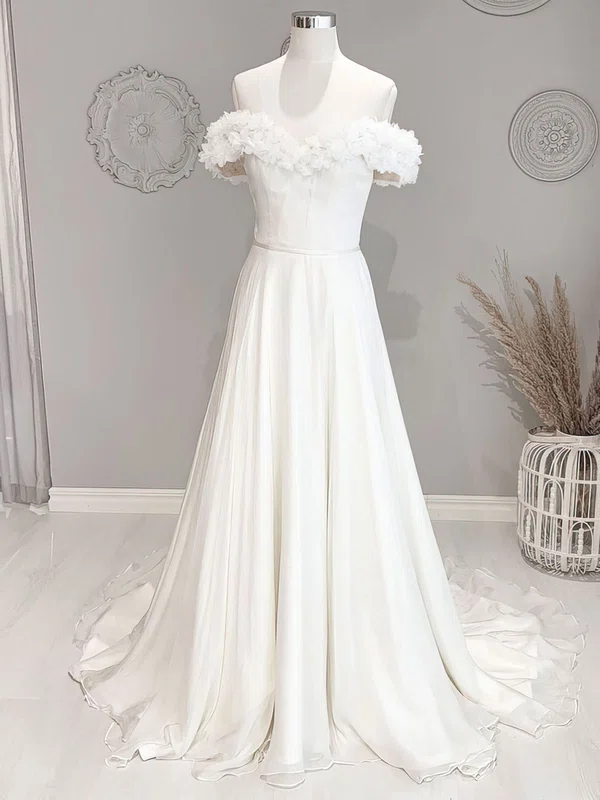 A-line Off-the-shoulder Chiffon Sweep Train Wedding Dress #Milly00028195
