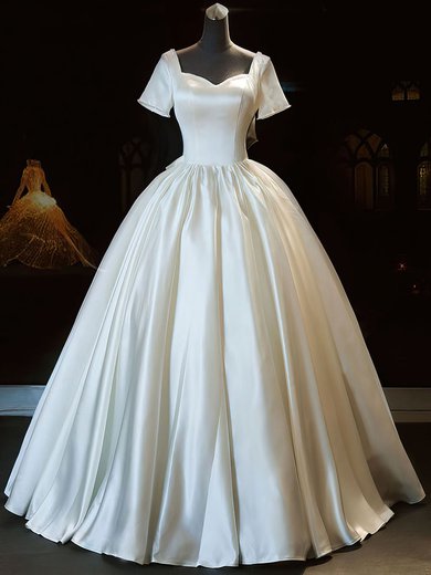 Ball Gown/Princess Sweetheart Satin Floor-length Wedding Dress With Pearl Detailing #Milly00028201